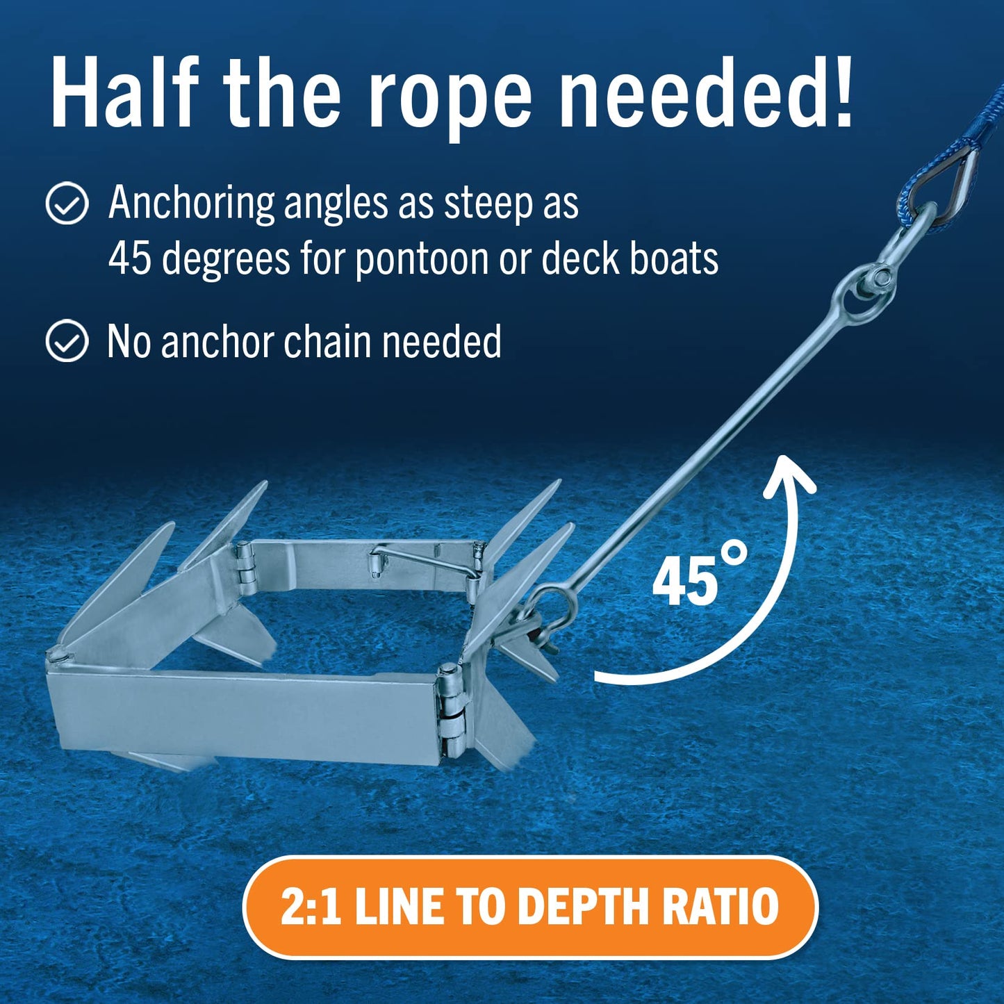 Better Boat 19lb Box Anchor for Boats up to 30ft, Folding Boat Anchor Hot Dip Galvanized, Double Sided Slide Anchor for Pontoon Cabin Cruiser and Fishing Boats