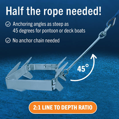 Better Boat 19lb Box Anchor for Boats up to 30ft, Folding Boat Anchor Hot Dip Galvanized, Double Sided Slide Anchor for Pontoon Cabin Cruiser and Fishing Boats
