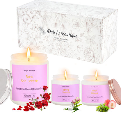 3 Pack Scented Candles for Home Aromatherapy Candle Gift Set Soy Wax Long Lasting Gift Birthday Mother's Thanksgiving Day Present (White Jar (Peach Oolong + Rose + Magnolia)