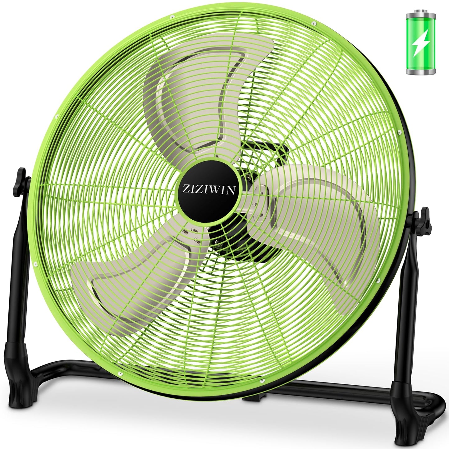 ZIZIWIN 20'' Large Battery Fan, Portable Cordless Camping Fan, Rechargeable Battery Floor Fans, 360° Tilt, Wireless, USB Output, for Home Office Gazebo Greenhouse Outside Gym