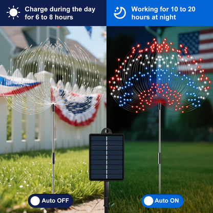 JORETLE Solar Firework Lights, 180 LED, 8 Modes & Timer, 2 Sets of 2 Pieces, Red White Blue, Outdoor Decorations for 4th of July