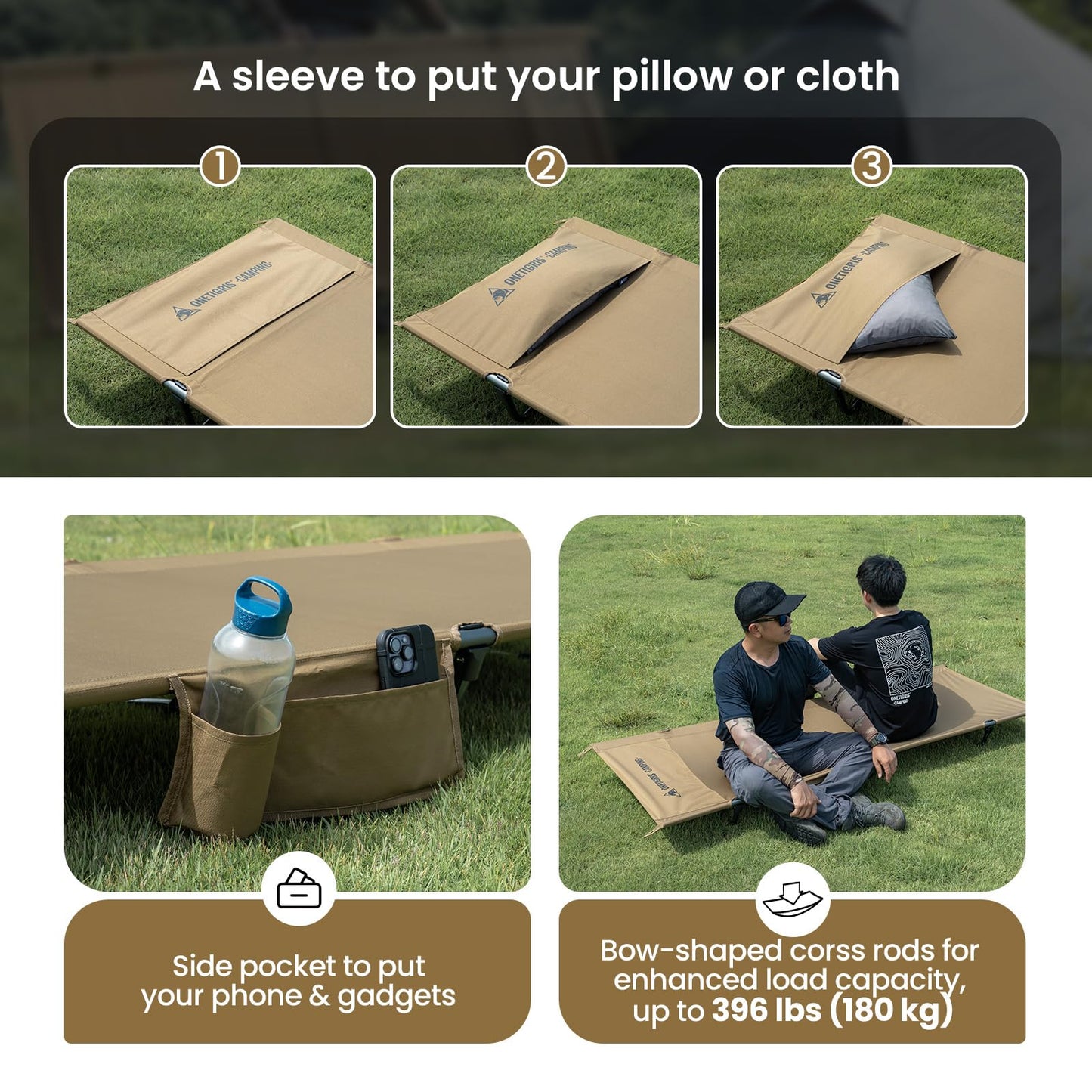 ONETIGRIS SUPRAGRIS Camping Cot, Support Up to 400lbs, Lightweight Comfortable Folding Bed for Camping, Hiking, Backpacking, Travel, Car Trips, Office Nap