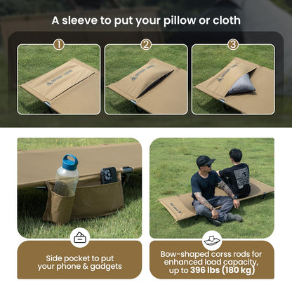 ONETIGRIS SUPRAGRIS Camping Cot, Support Up to 400lbs, Lightweight Comfortable Folding Bed for Camping, Hiking, Backpacking, Travel, Car Trips, Office Nap