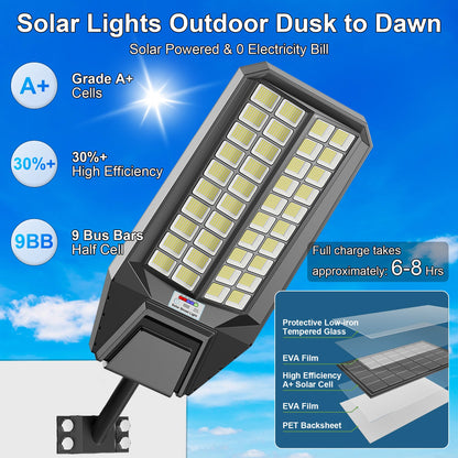 Vzyhik Solar Street Lights Outdoor Waterproof - Large 10000W Commercial Outdoor Solar Light Dusk to Down with Motion Sensor Remote Control LED Parking Lot Flood Lights for Yard Garden Walkway