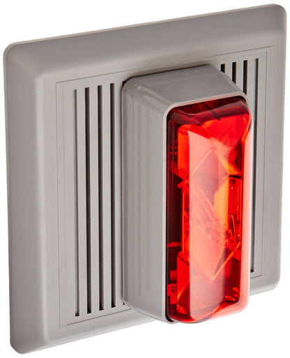 Horn Strobe, Horn, Continuous, 120V AC, 90 dB, Gray Housing, Red Lens, Surface Mount - 1 Each