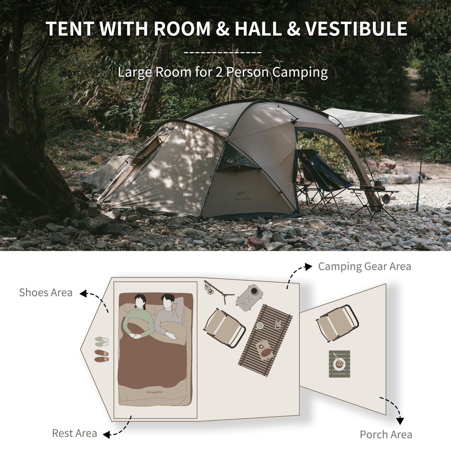 Naturehike Massif Hot Tent with Stove Jack, Waterproof Windproof 4 Season Tent, 2/4 Person Cold Weather Winter Tents for Camping