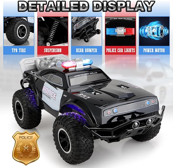 Carox Large Remote Control Police Car Toy with Lights and Sirens for Boys 1:8 Cop Car with Three Rechargeable Battery Durable RC Police Truck for Kids 4 Years and Up A Surprising