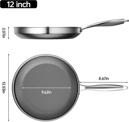 Skiennix 12-Inch Hybrid Nonstick Frying Pan - Stay-Cool Handle, Dishwasher-Safe & Oven-Safe Up to 600°F