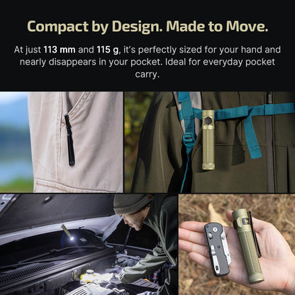 OLIGHT BatonUltra EDC Flashlight Rechargeable, 1800-Lumen 6 Modes Pocket Light with Pure White Light, USB C Bright LED Flashlights with Magnetic Tail Switch for Home Use, Camping, Outdoor(Olive Green)