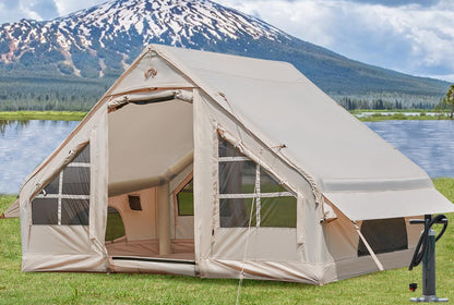 Inflatable Tent with Pump, 4-6 Person Glamping Camping Tents House, Easy Setup Blow Up Family Tents for 4 Seasons Waterproof Inflatable Tent for Camping Wind Resistant Air Tents House for Adult