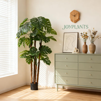 Joyplants 6FT Artificial Monstera,Fake Swiss Cheese Plants Faux Tropical with Bark and Black Pot for Indoor Outdoor Office Living Room Home Decor