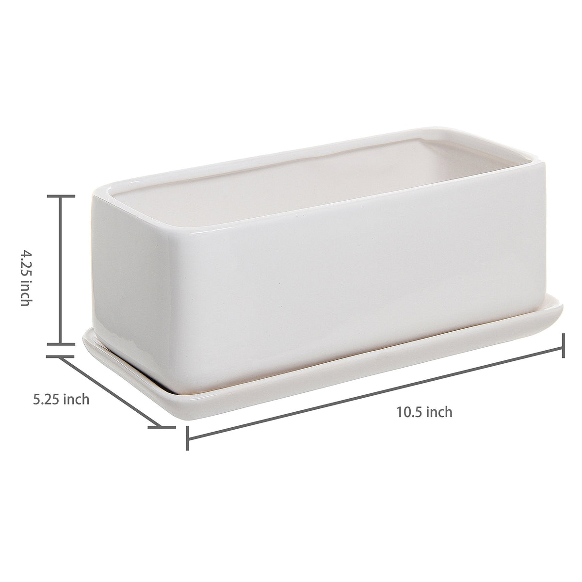 MyGift 10 Inch Modern Unglazed White Ceramic Indoor Plant Pot with Drainage Hole, Rectangular Succulent Planter Window Box with Removable Saucer, 2 Pack