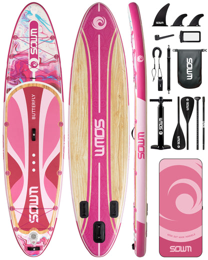 SOWM Inflatable Paddle Boards 11'x33'' with Sup Accessories, Stand Up SUP Paddle Board Inflatable for Adults Youth, Extre Wide & Non-Slip Sup for All Skill Levels Pink