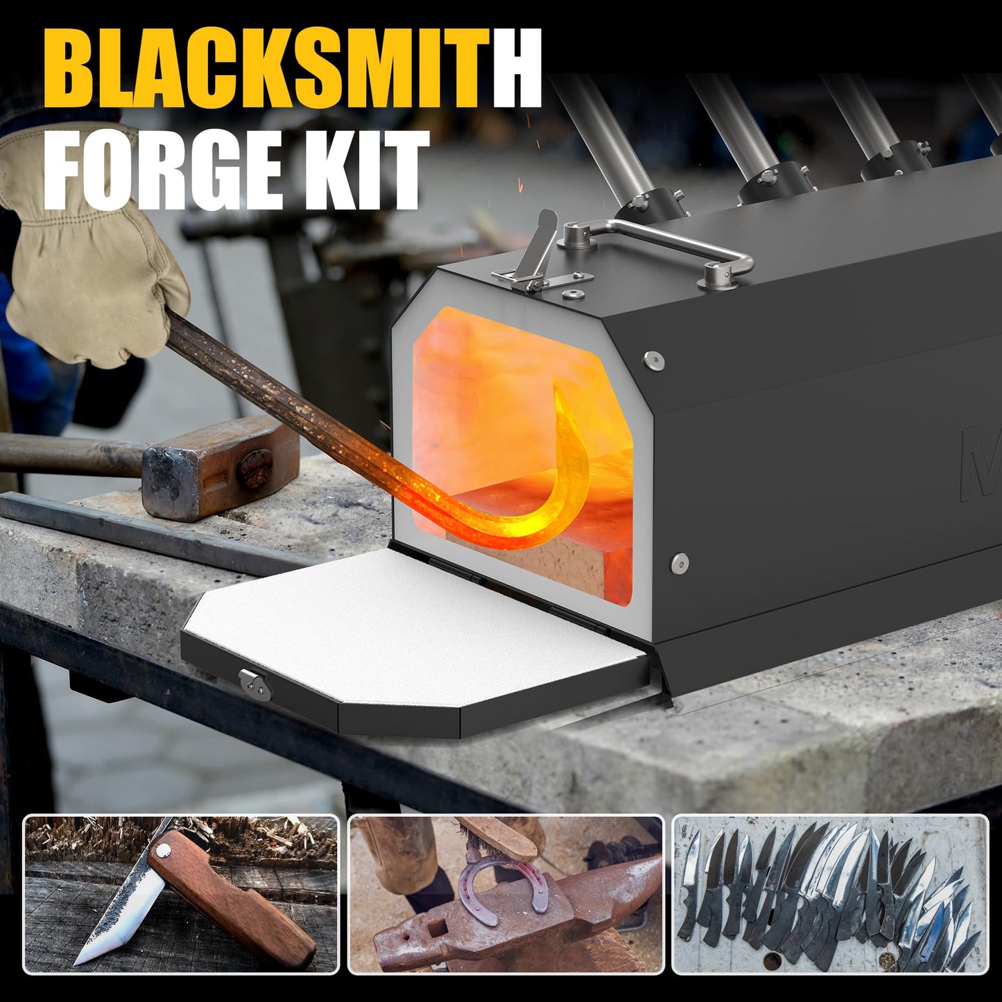 MMasters 4 Burner Propane Forge 2600°F Gas Forge for Blacksmithing, Knife Making, and Metalworking – Heavy-Duty Set with Forging Equipment and Metalworking Tools