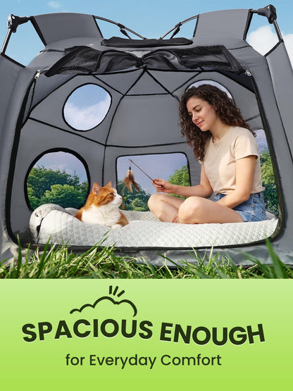 Catio Outdoor Cat Enclosure, Rywell 55” Extra Large Catio Pop Up Indoor Outdoor, Portable Cat Playpen Weatherproof with Removable Sunshade, Easy Setup Pet Enclosure for Cats Dogs