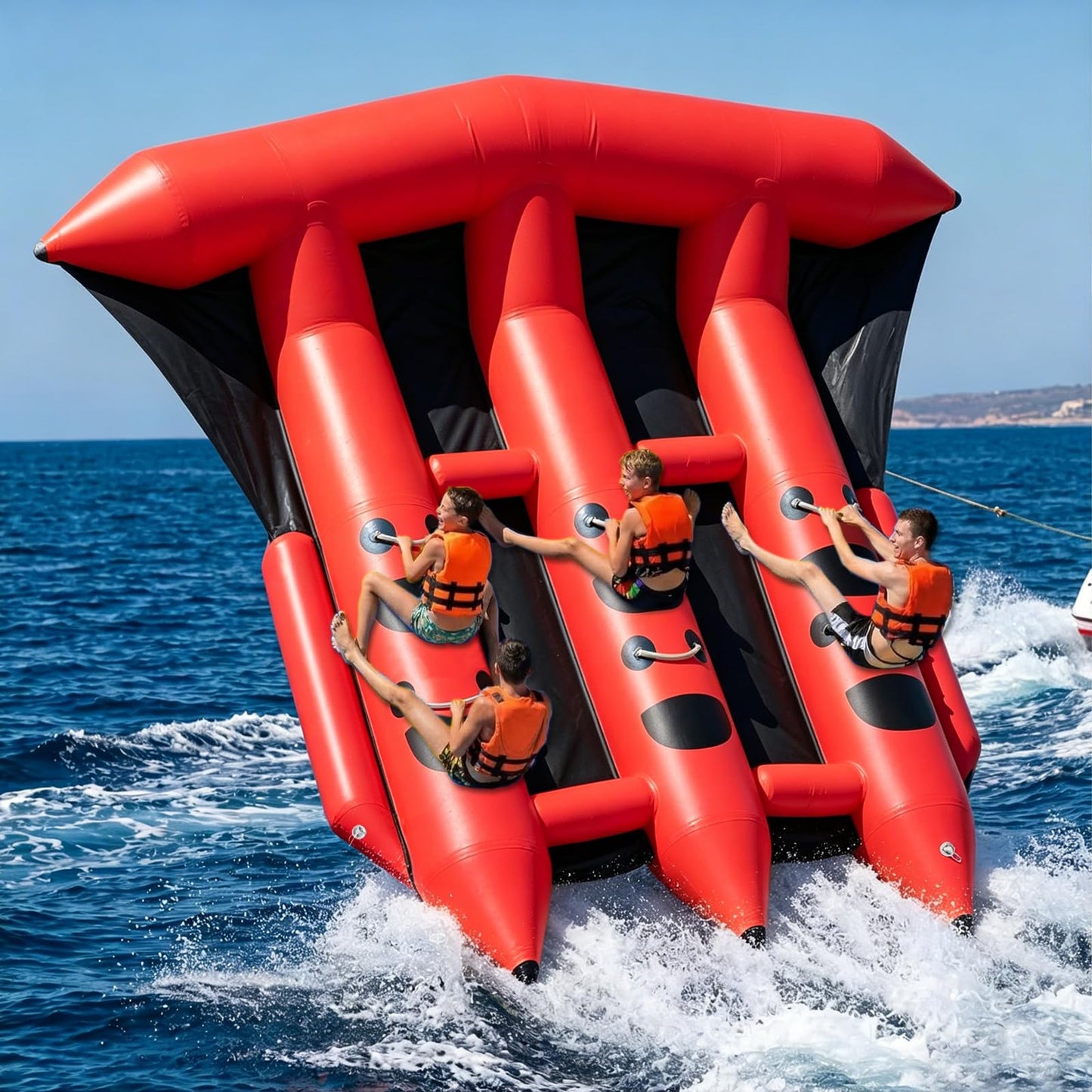 GYUEM Inflatable Towable Tubes for Boating, 2-6 Riders Flying Boat Tube for Seaside, Lake, Water Park for Water Sports - with Electric Pump, Grab Handles, Tow Points, Speed Safety Valve