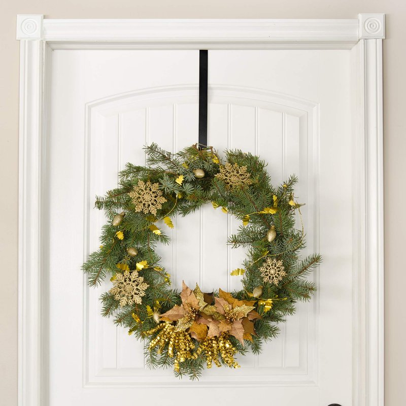 RN'D Over Door Wreath Hanger Hook - Thin Metal Overdoor Wreath Holder Seasonal Hanger Hooks for Front or Back Door (Black, 15")