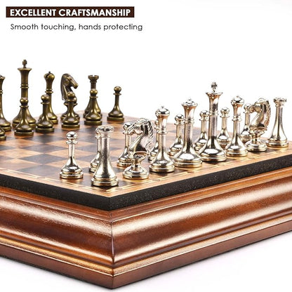 AMEROUS 14 inches Wooden Chess Set with Metal Chess Pieces / 2.5'' King/Storage for Chessmen/Gift Package/Instructions/Classic Board Game