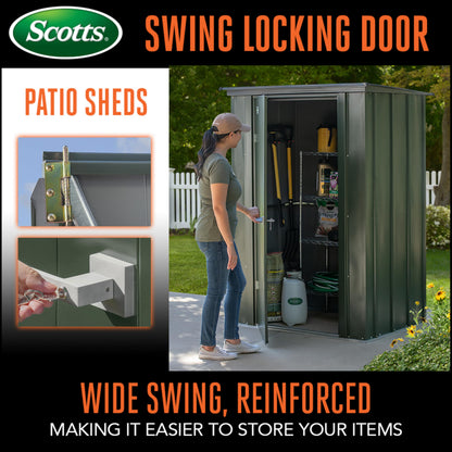 Scotts 4' x 3' x 6' Garden Storage Cabinet, Compact Outdoor Lockable Metal Shed Kit for Backyard, Patio, and Lawn