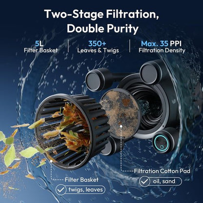 BUBLUE F10 Pool Skimmer Robot - App-Controlled Cleaner with Powerful Suction & AI Navigation | 5L Filter, Space Gray