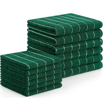 Homaxy Microfiber Kitchen Towels and Dishcloths Set, 12 Pack Soft and Absorbent Dish Hand Towels Bulk, 28 x 16 Inch & 12 x 12 Inch Quick Drying Rags for Washing Dishes, Dark Green