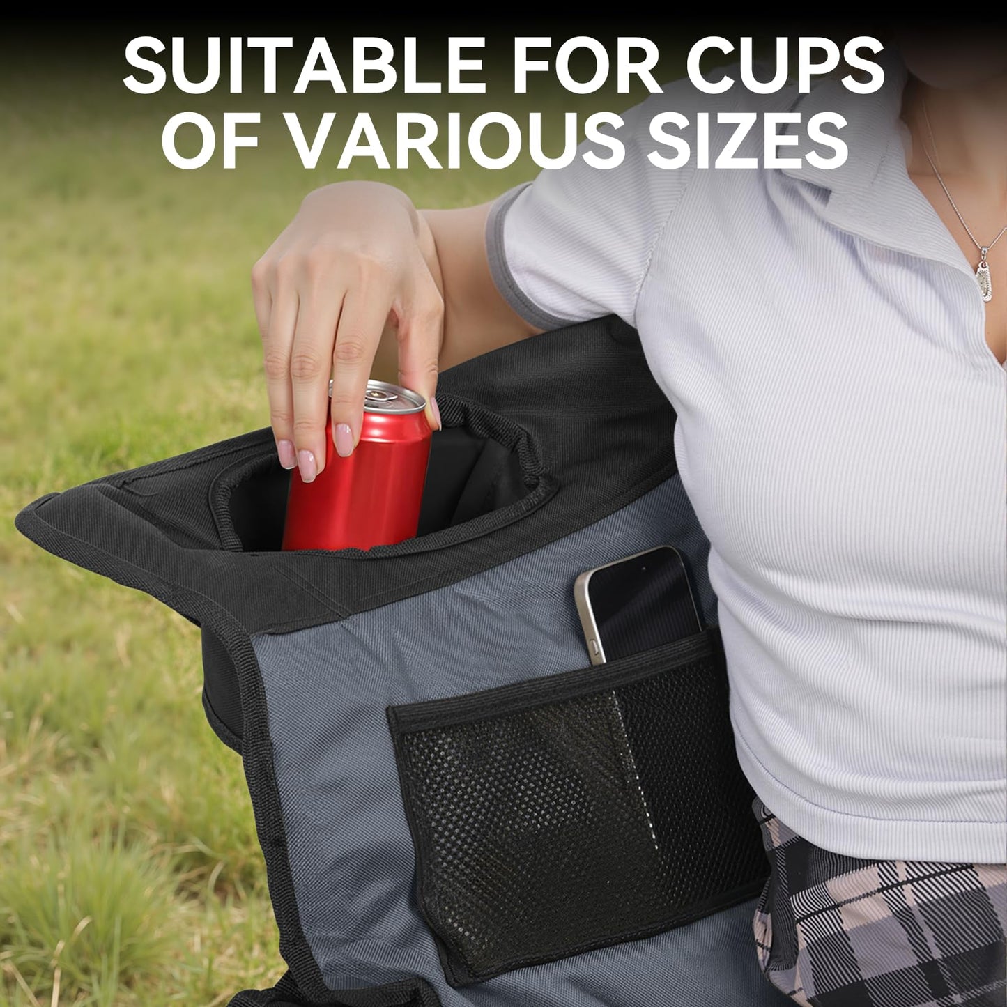 Huskfirm Double Camping Chair Oversized Padded Camping Chairs for Adults Folding Loveseat with Cup Holders and Side Pockets Heavy Duty Outdoor Lawn Chairs for Camping,Sports, Fishing,Beach,Black