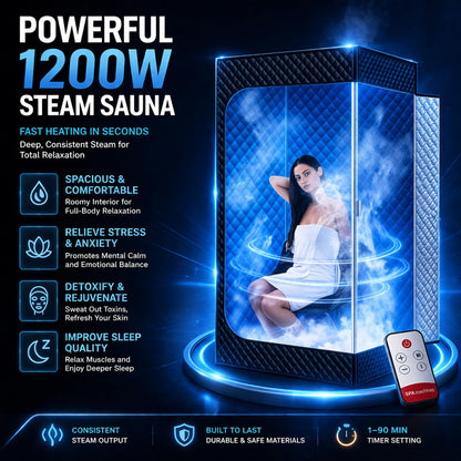 Sauba Portable Steam Sauna for Home,at Home spa,Relaxation,hot Tent,Personal Steam Room,Sauna Box,Home Sauna,Folding Chair,Remote Control,9 Levels (Quilted)
