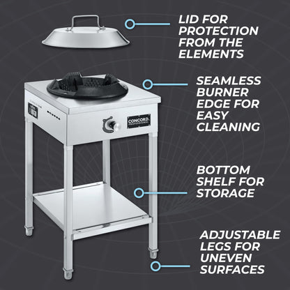 Concord Professional Vortex Burner Stainless Steel Commercial Wok Range Single Burner Outdoor Propane Stove. Great for Stir Fry, Outdoor Kitchen, Asian Cuisine