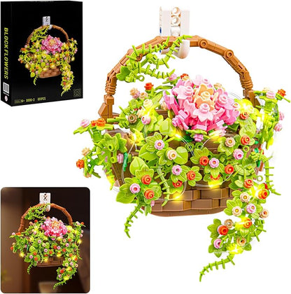 Flower Bouquet Building Set Flowers Basket Bonsai Plants with Light Botanical Collection Wall Decor Creative Building Toy Gift for Adults (691 PCS)
