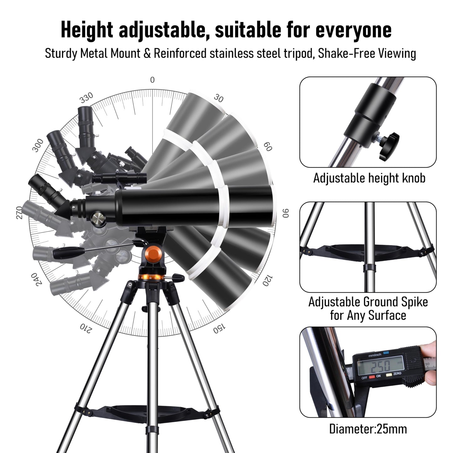 Telescope,Galaeyes 90mm Aperture 600mm FL, Telescope for Adults High Powered,Metal AZ & Stainless Steel Tripod, with Phone Adapter and Bag,Aperture 90mm