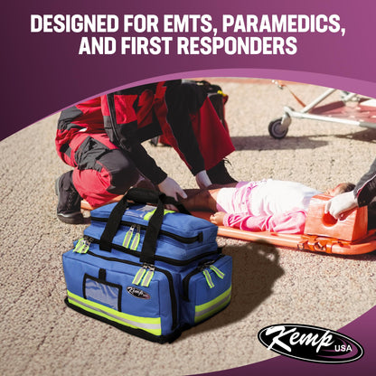Kemp USA Large Trauma EMS Bag Royal Blue Emergency Medical Equipment Storage for EMT First Responders 600D Nylon Multi Compartment First Aid and Preparedness Gear Carrier