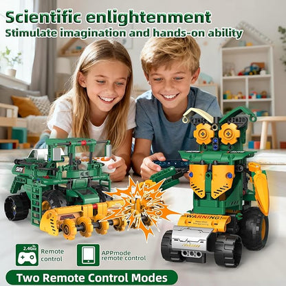 5 in 1 STEM Robot Toys Building Kits for Kids Ages 6-14 App &amp Remote Control STEM Harvester/Plowing Cart/Water Truck Robot Building Set Programmable Transformers RC Robotics Gifts for Kids Boys