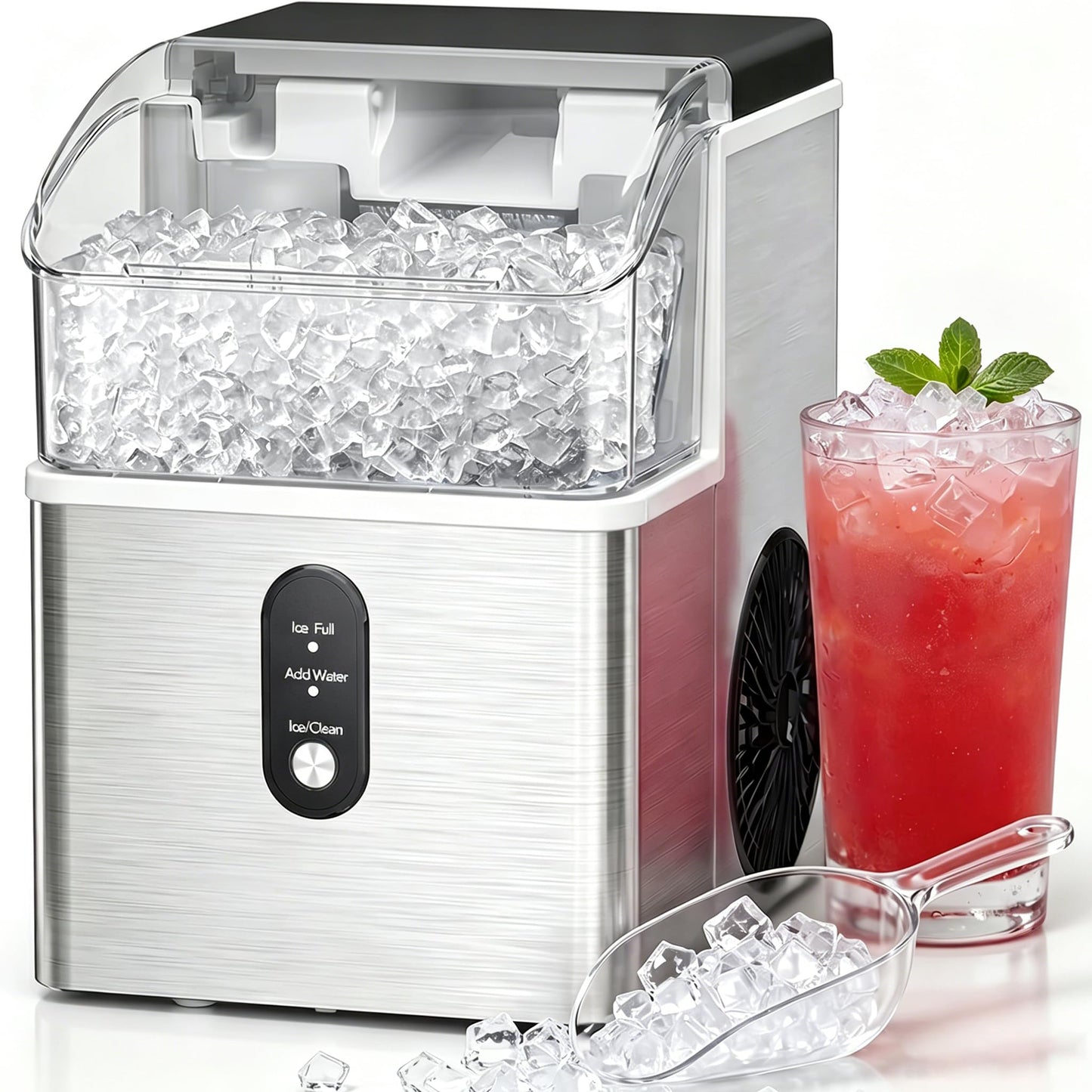 Electactic Nugget Ice Makers Countertop, Soft Crushed Pellet Portable Ice Machine with Auto-Cleaning Function, 35Lbs/24H, One-Click Operation Ice Makers for Kitchen, Office, Home