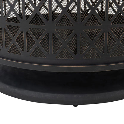Sunjoy 30 in. Outdoor Fire Pit, Patio Black Round Wood-Burning Steel Firepit Large Fire Pits for Outside with Spark Screen and Fire Poker