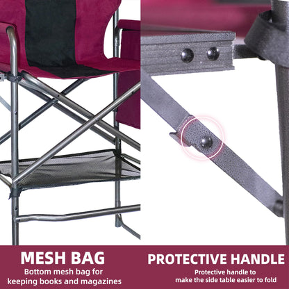 Foristrail 30" Tall Directors Chair with Side Table, 400LBS Bar Height Folding Camping Chair for Makeup Artists, Outdoor Events, Portable Foldable Chair with Cup Holder & footrest - Light Wine Red