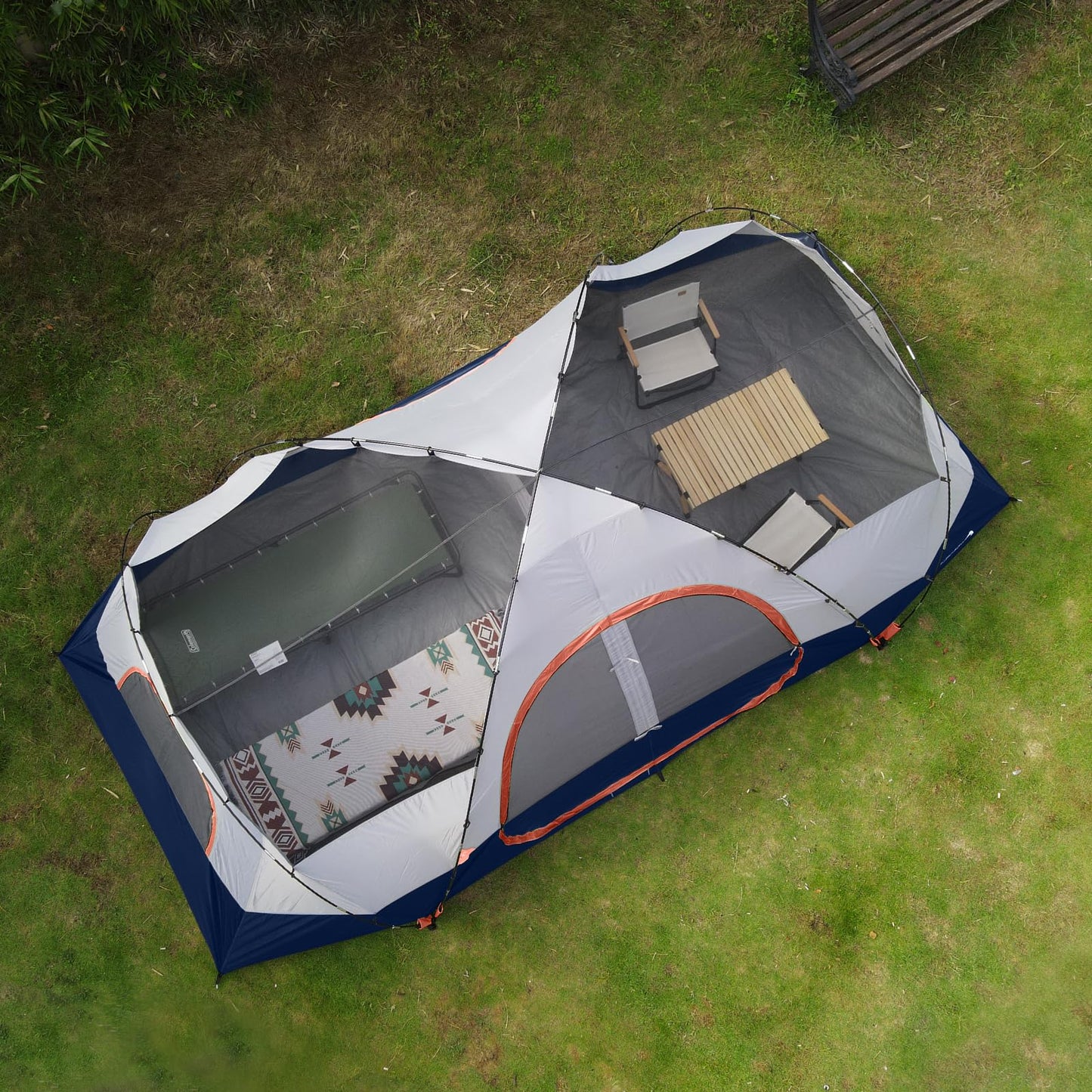 UNP Camping Tent 10-Person-Family Tents, Parties, Music Festival Tent, Big, Easy Up, 5 Large Mesh Windows, Double Layer, 2 Room, Waterproof, Weather Resistant, 18ft x 9ft x78in (Navy Blue)