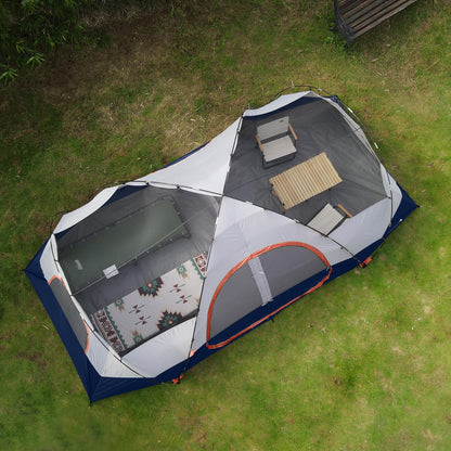 UNP Camping Tent 10-Person-Family Tents, Parties, Music Festival Tent, Big, Easy Up, 5 Large Mesh Windows, Double Layer, 2 Room, Waterproof, Weather Resistant, 18ft x 9ft x78in (Navy Blue)