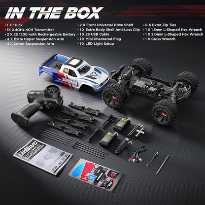 UDIRC Fast RC Cars for Adults Upgradable 56 MPH Heavy Duty RC Truck 4X4 Off Road All Terrain 2.4Ghz RTR 1:16 Remote Control Car Monster Truck with 2 Rechargeable Batteries for Beginners and Boys