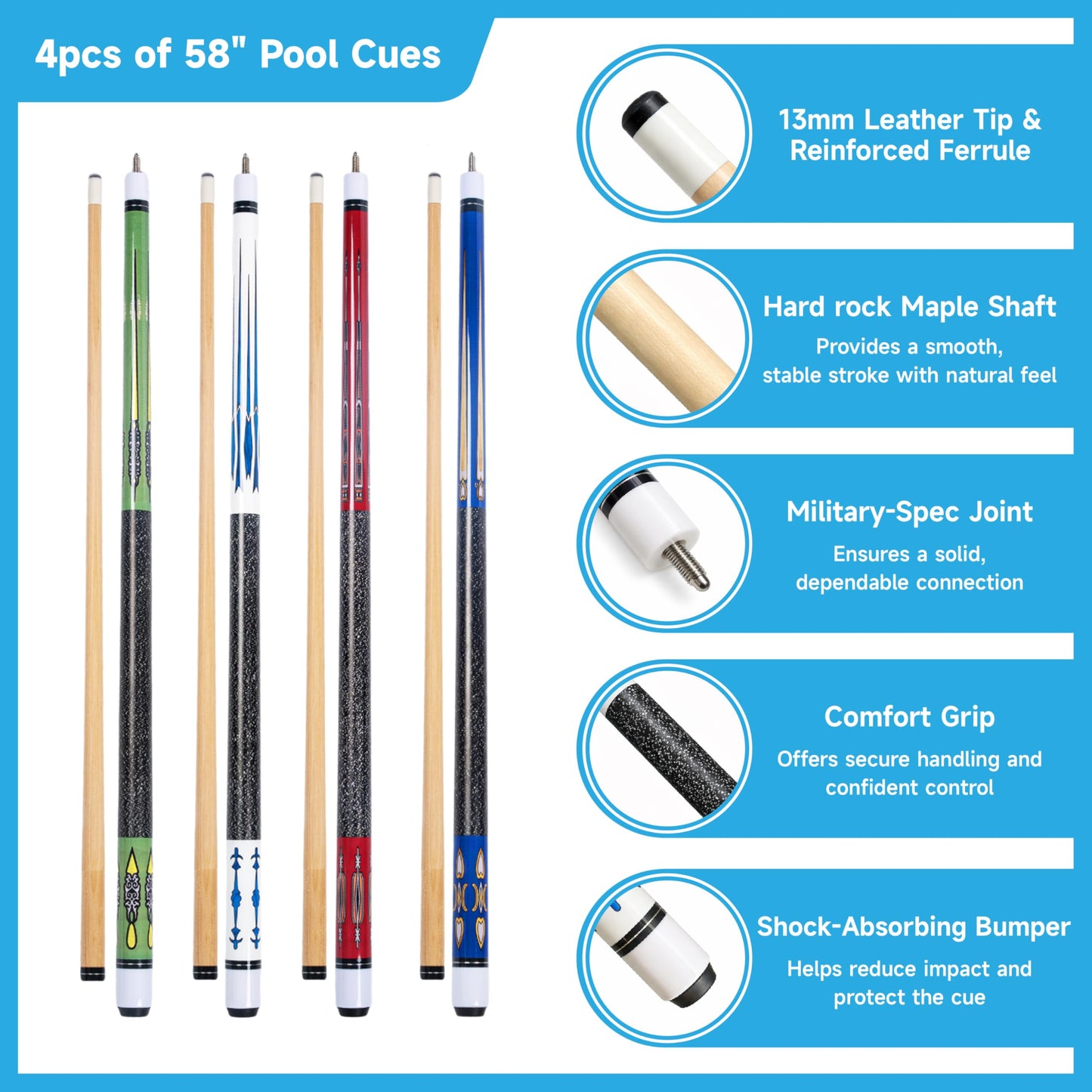 Empire USA - Pool Table Accessories Set 32 Piece, Billiard Kit with Cue Sticks, Ball Set, Triangle Rack & Cue Rack, Complete Pool Table Accessories Kit for Home Game Room