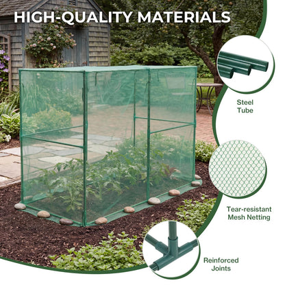 Aoodor 8x4x6 FT Crop Cage, Plant Protection Tent with Heavy Duty Steel Frame and Zippered Doors, Green Netting Cover for Garden, Lawn, Yard