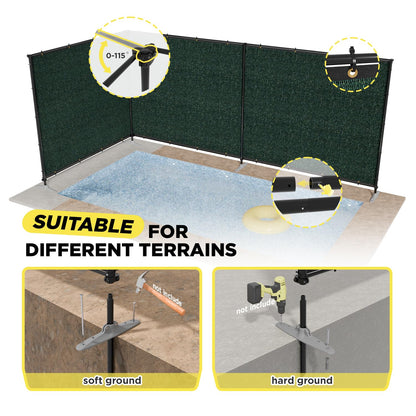 Coonoble 5' x 12' Green Outdoor Privacy Screen Freestanding 240 GSM Privacy Fence Panels for Outside, Pool Fences with Poles, Backyard Temporary Fencing, Privacy Wall Ground Pole Fence
