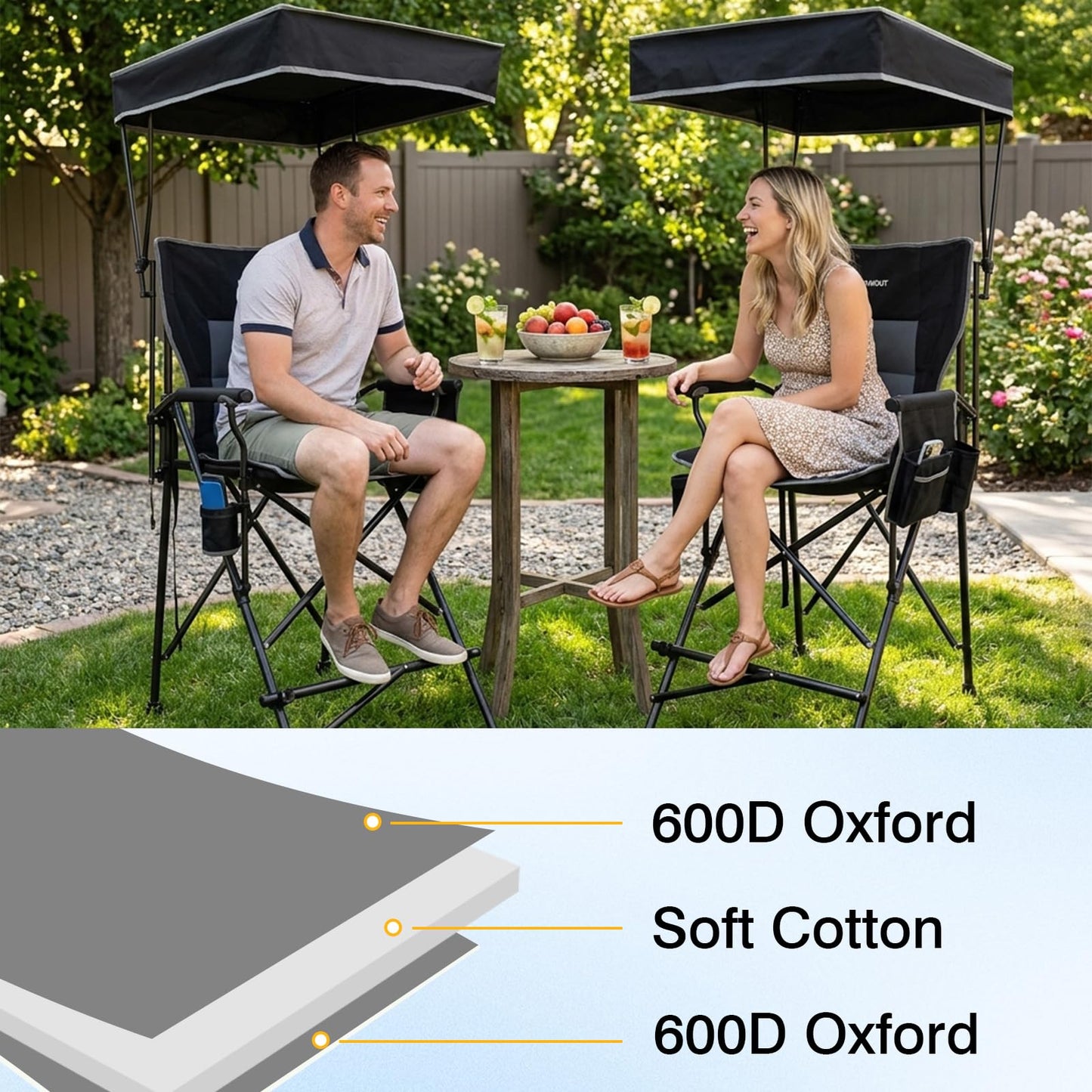 WKFAMOUT 27" Tall Folding Director Chair Oversized with Canopy Shade for Adults Heavy Duty Camping Chair Portable with Footrest & Carry Bag Supports 300 lbs