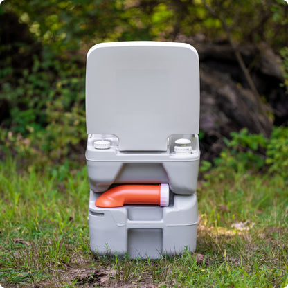 Alpcour Portable Toilet – Compact Indoor & Outdoor Commode w/Travel Bag for Camping, RV, Boat – Piston Pump Flush, 6 Gallon Waste Tank, Built-In Pour Spout & Washing Sprayer for Easy Cleaning