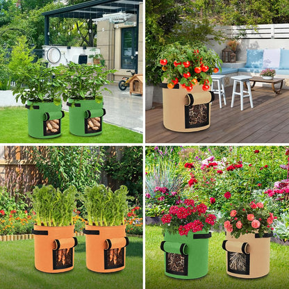 kuchisity 9 Pack 15 Gallon Potato Growing Bags, Colorful Garden Planting Bag with Handle and Harvest Window, Nonwoven Aeration Fabric Growing Bags with Flap for Tomatoes, Vegetables, and Fruits