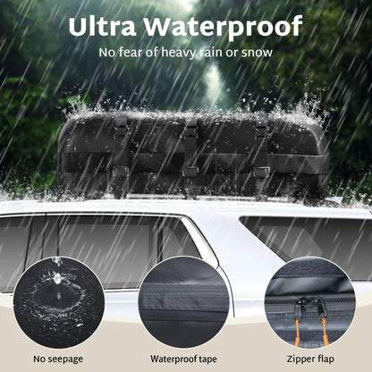 iBirdie Roof Rack Cargo Carrier 32.1 Cubic Feet, XXL Soft-Shell Rooftop Cargo Box, Waterproof Heavy Duty 1200D for Car with/Without Roof Rack, Includes Anti-Slip Mat, Door Hooks, 60x37x25 inches