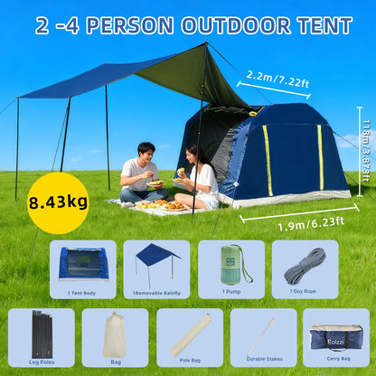 3-4 Person 3 in 1 Inflatable Tent, 60s Setup PU3000, 4-Season Waterproof Camping Tent with Electric Pump, All Weather Tent for Romantic Dates, Fall/Winter Camping, Hunting & Fishing