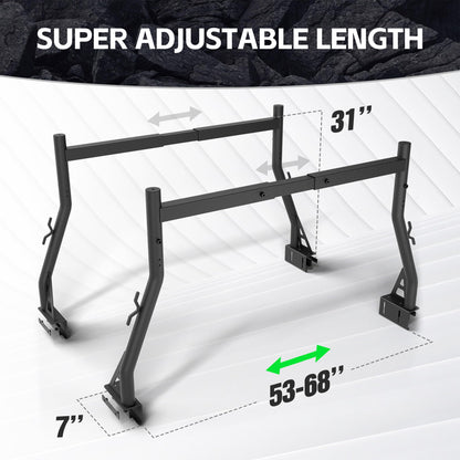 OBNAUX Universal Truck Ladder Racks, Extendable 46"-71" Overland Rear Bed Racks, 900 LBS Non-Drilling, Truck Cargo Carrier Fits Most Pickup Trucks, Back Cross Bars for Kayak, Surfboard, Lumber, Ladder