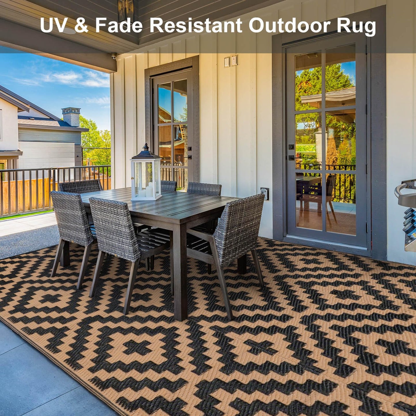 Outdoor Rugs Patio Camping Waterproof - 9x18 Plastic Straw Patio Rug Portable for Campers, Outside RVs Mat, Outdoor Area Carpet for Patios Clearance, Backyard Porch, Balcony, Picnic, Black Brown
