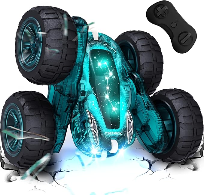 Tecnock Remote Control Car 2.4GHz RC Cars with USB-C Easy Charging 4WD Double Sided 360° Rotates and Flips RC Stunt Car Toys Gift for Boys and Girls Ages 6-8 8-12