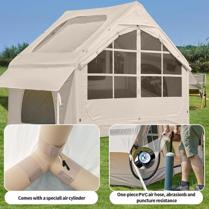 InflatableTent for Camping,4-6 Person Glamping Tent Blow Up Air Tents House Easy Setup for 4 Seasons Waterproof Oxford Family Tent with Large Tarp & Two Skylight.